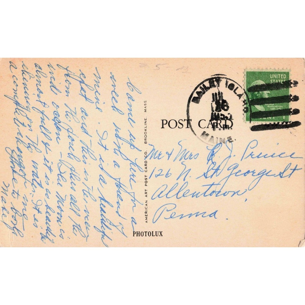 Bailey Island Maine ME Ocean Surf and Rocks 4800 Postcard Photolux 1952 Posted - Picture 2 of 2